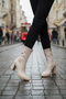 Women's Beige Waterproof Zippered Heeled Stretch Boots Stylish Non-Slip Sole Pointed Toe Casual Bootie Boots - 5