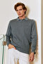 Men's Polo Neck Gray Sweater with Pockets Pattern Steel Knit Classic Fit - 5203F