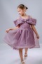 Girl's Stone Bow İsalon Dress M00763 Mürdüm
