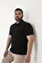 تي شيرت رجالي منقوش أساسي مقاس كبير وأكمام قصيرة وياقة بولو كبيرة الحجم باللون الأسود - 5