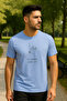 Men's Crew Neck Short Sleeve Text Print Blue T-Shirt