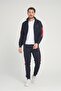 Men's Navy Blue-Red Soft Fabric Long Sleeve Tracksuit with Mock Neck Zipper Pockets - 7621 - 2