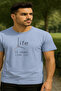 Men's Crew Neck Short Sleeve Text Print Blue T-Shirt - 3