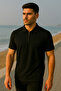 Men's Short Sleeve Zippered Basic Black Polo Neck T-Shirt