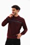 Men's Burgundy Mare Jaker Fabric Crew Neck Stripe Embroidery on the Chest Long Sleeve Sweatshirt - 7657
