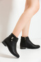 Black Women's Comfortable Winter Boots with Buckle and Zipper, Non-Slip Sole, Ptk013