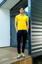 Men's Yellow Color American Pique Fabric, Polo Neck Ribbed Sleeve Short Sleeve T-Shirt - 144 - 2