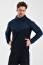 Men's Double Face Hooded Zipper Closure Pockets Elastic Leg Navy Blue Petrol Tracksuit Set - 776 - 7