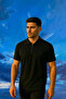 Men's Short Sleeve Zippered Basic Black Polo Neck T-Shirt - 5