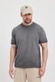 Men's Black Crew Neck Washable Basic T-Shirt - 165 - 4