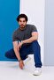Men's Battal Size Anthracite Crew Neck T-Shirt Bottom-Top Set - 130 - 8