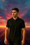 Men's Short Sleeve Zippered Basic Black Polo Neck T-Shirt - 6