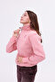 Women's Half-Zip Comfortable Fit Cut 3 Thread Inner Fleece Cotton Stand Collar Pink Sweatshirt - 5