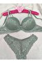 Lace and Bow Detailed Padded Underwire Bra Panty Set - Lingerie Set - 3