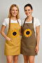 Kitchen Apron Set of 2 Stain Resistant Water Repellent Fabric Colorfast Print Sunflower Pattern