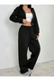Black Crop Sweat Cardigan and Baggy Wide Leg Sweatpants Set