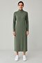 Ribbed Knit Lycra Fishing Collar Long Dress - 4