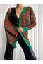 New Season Double Color Plaid Patterned Buttonless Knitwear Women's Long Cardigan 069 - 4
