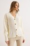 Women's Ecru Openwork Detailed V-Neck Knitwear Cardigan Hrk-19000436 - 3