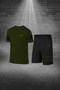 Men's Khaki Dri-Fit Unprinted Round Neck Short Sleeve T-Shirt Shorts Bottom Top Sports Set (S -3Xl)