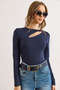 Women's Navy Blue Cotton Modal Drop Neckline Stretchy Blouse Blz-19003130 - 4