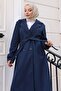 Belted Cashmere Coat Navy Blue 19271 - 2