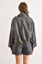Women's Smoked Lined Skirt Pleated Oversized Suede Jacket Ckt-19000494 - 3