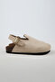 Lapaz Women's Vegan Leather Buckle Beige Sabo Slippers - 2