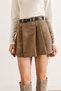 Women's Mink Belted Pleated Suede Shorts Mini Skirt Etk-19000362 - 4