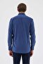 Velvet Collar Buttoned 100% Cotton Comfort Fit Dark Blue Men's Shirt - 7