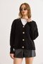 Women's Black Openwork Detailed V-Neck Knitwear Cardigan Hrk-19000436 - 4