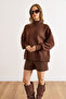 Women's Bitter Brown Turtleneck Soft Textured Bat Knit Sweater Kzk-19001036 - 6