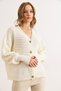 Women's Ecru Openwork Detailed V-Neck Knitwear Cardigan Hrk-19000436 - 2