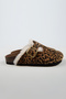 Cancun Furry Women's Vegan Leather Buckle Leopard Sabo Slippers - 2