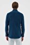 Velvet Collar Buttoned 100% Cotton Comfort Fit Petrol Men's Shirt - 7