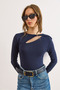 Women's Navy Blue Cotton Modal Drop Neckline Stretchy Blouse Blz-19003130 - 6