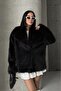 Short Imported Black Fur Jacket with Front Closure and Collar - 2