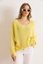 Women's Light Yellow V-Neck Thessaloniki Knit Oversized Knitwear Tunic Tnk-19000081 - 3