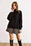 Women's Black Turtleneck Soft Textured Bat Knit Sweater Kzk-19001036 - 5