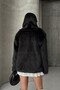 Short Imported Black Fur Jacket with Front Closure and Collar - 4
