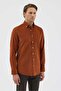 Velvet Collar Buttoned 100% Cotton Comfort Fit Cinnamon Men's Shirt - 2