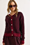 Women's Burgundy Tiny Diamond Pattern Crew Neck Soft Textured Knit Cardigan Hrk-19000437 - 6