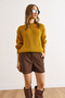 Women's Mustard Thick Knit Fleece-Lined Balloon Sleeve Knitwear Sweater Kzk-19000863 - 3