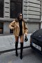Fur Collar Bomber Women's Jacket - Tan - 3
