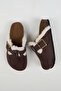 Cancun Furry Women's Vegan Leather Buckle Brown Sabo Slippers - 3