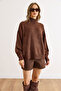 Women's Bitter Brown Turtleneck Soft Textured Bat Knit Sweater Kzk-19001036 - 2