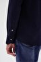 Velvet Collar Buttoned 100% Cotton Comfort Fit Navy Blue Men's Shirt - 8