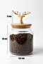 Set of 3 Glass Jars with Bamboo Lids - Storage Container with Metal Deer Figure 635Cc - 3