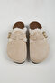 Cancun Furry Women's Vegan Leather Buckle Beige Sabo Slippers
