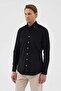 Velvet Collar Buttoned 100% Cotton Comfort Fit Black Men's Shirt - 5